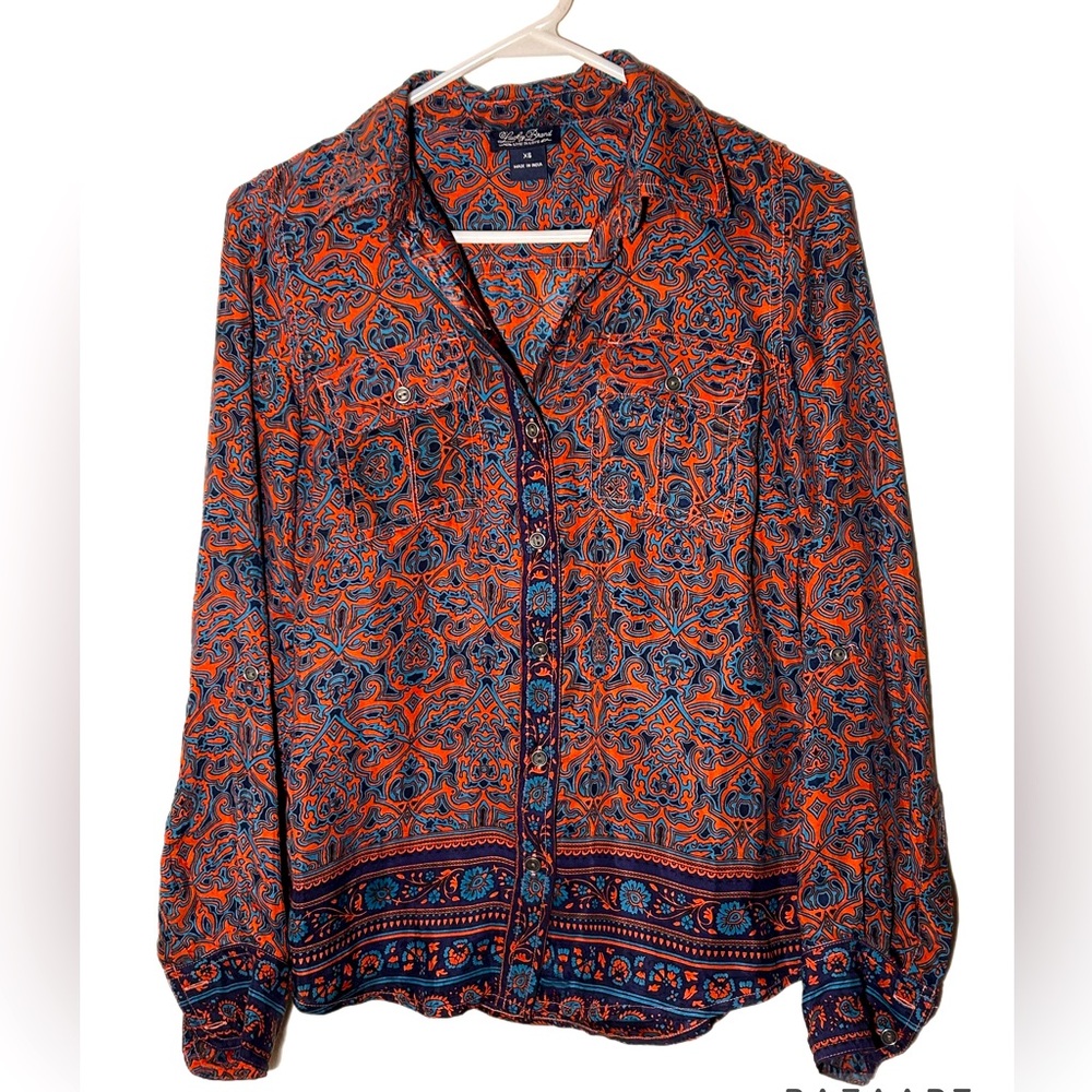 LUCKY BRAND Paisley women’s 100% silk XS button down